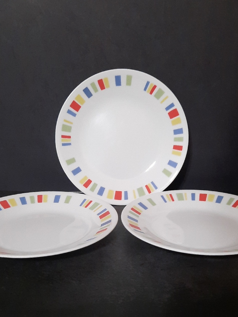 Set Of 3 Corelle Memphis Pattern Saucers